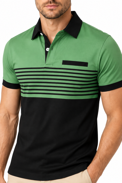 Men's Polo Shirt Striped Design Chest Pocket | Glitz & Fashion