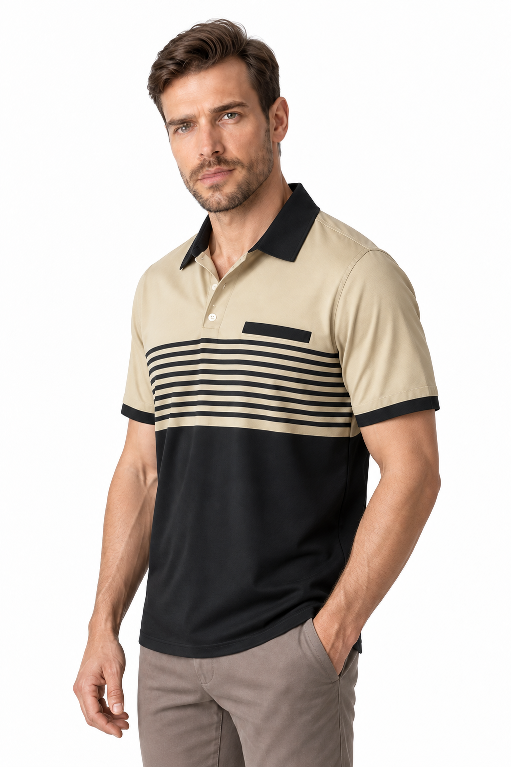 Men's Polo Shirt Striped Design Chest Pocket | Glitz & Fashion