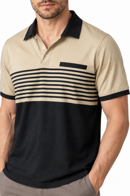 Men's Polo Shirt Striped Design Chest Pocket | Glitz & Fashion