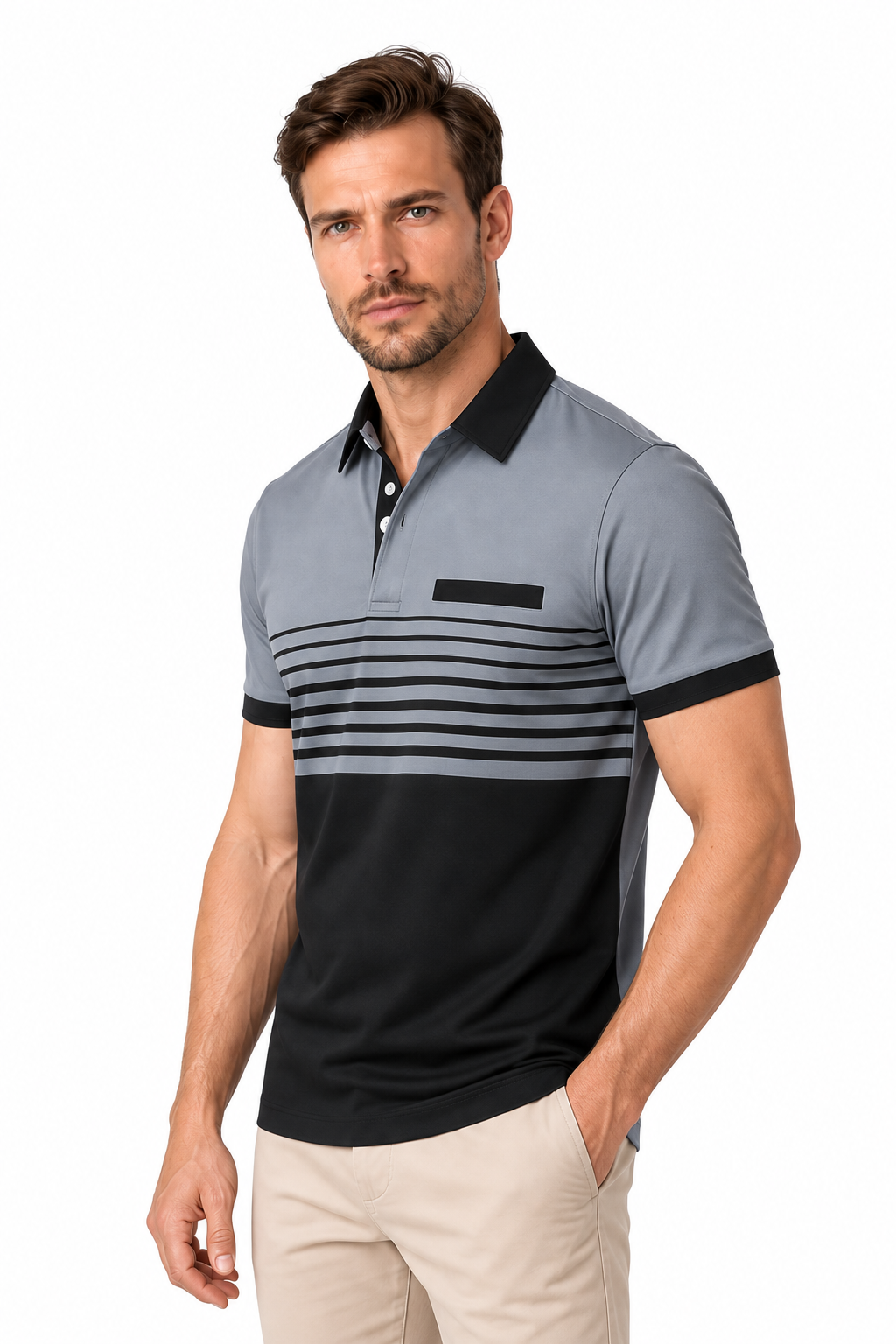 Men's Polo Shirt Striped Design Chest Pocket | Glitz & Fashion