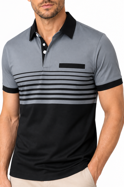 Men's Polo Shirt Striped Design Chest Pocket | Glitz & Fashion