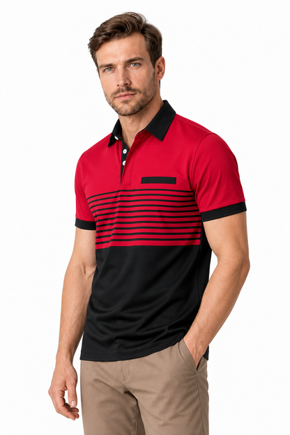 Men's Polo Shirt Striped Design Chest Pocket | Glitz & Fashion