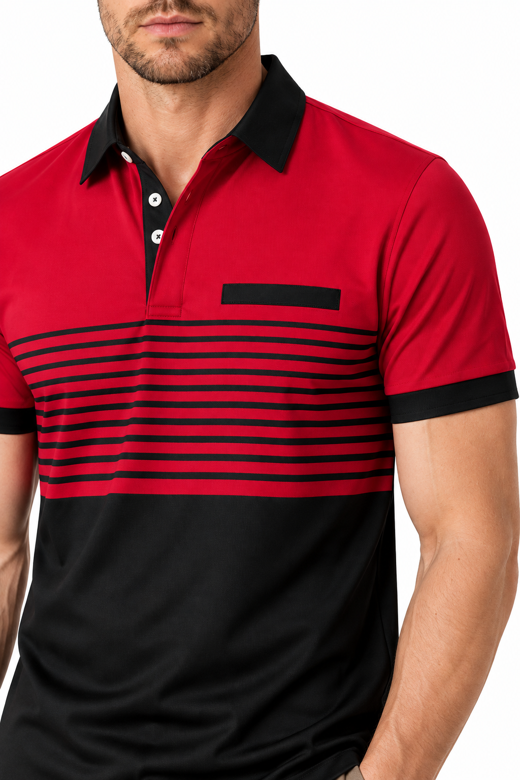 Men's Polo Shirt Striped Design Chest Pocket | Glitz & Fashion