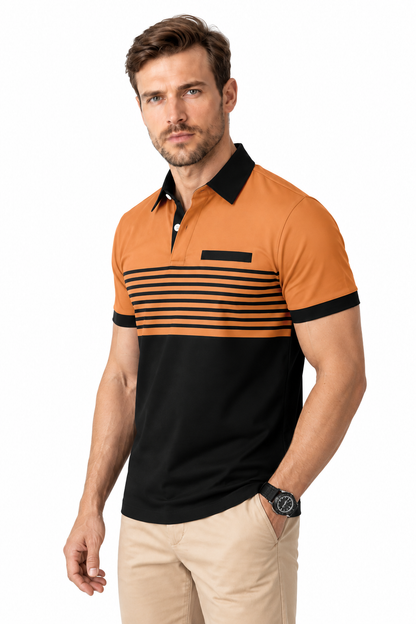 Men's Polo Shirt Striped Design Chest Pocket | Glitz & Fashion