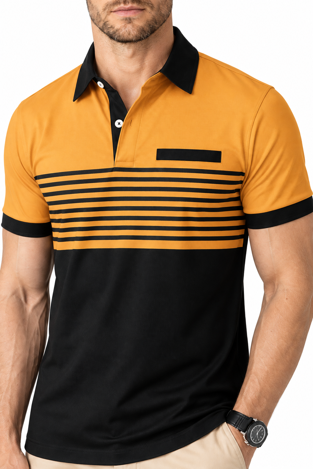 Men's Polo Shirt Striped Design Chest Pocket | Glitz & Fashion