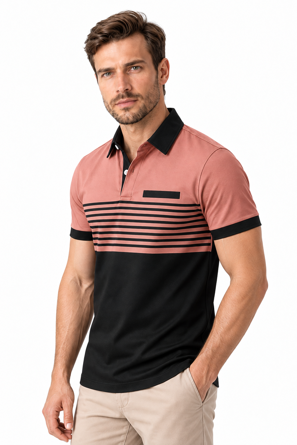 Men's Polo Shirt Striped Design Chest Pocket | Glitz & Fashion