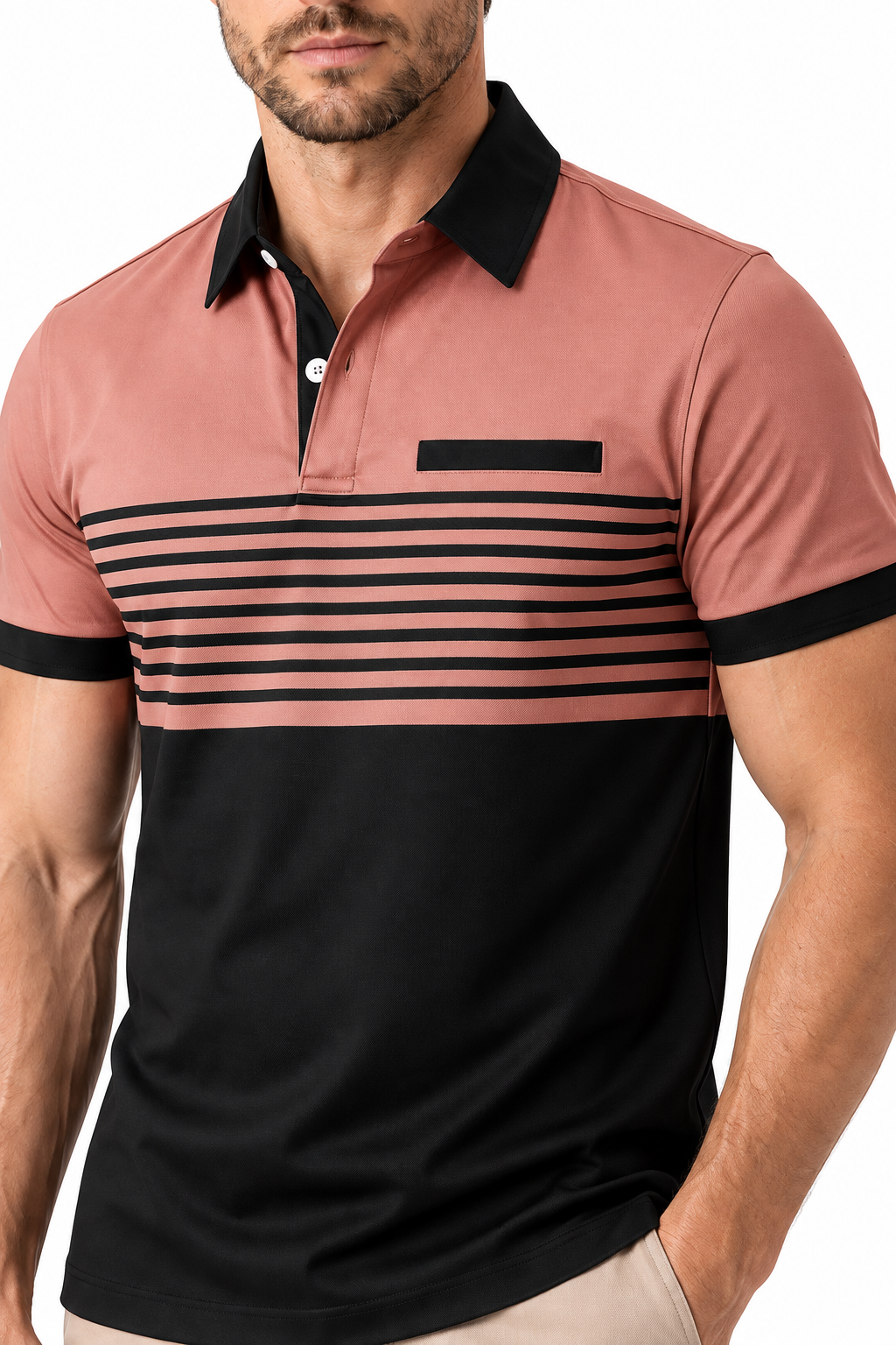 Men's Polo Shirt Striped Design Chest Pocket | Glitz & Fashion