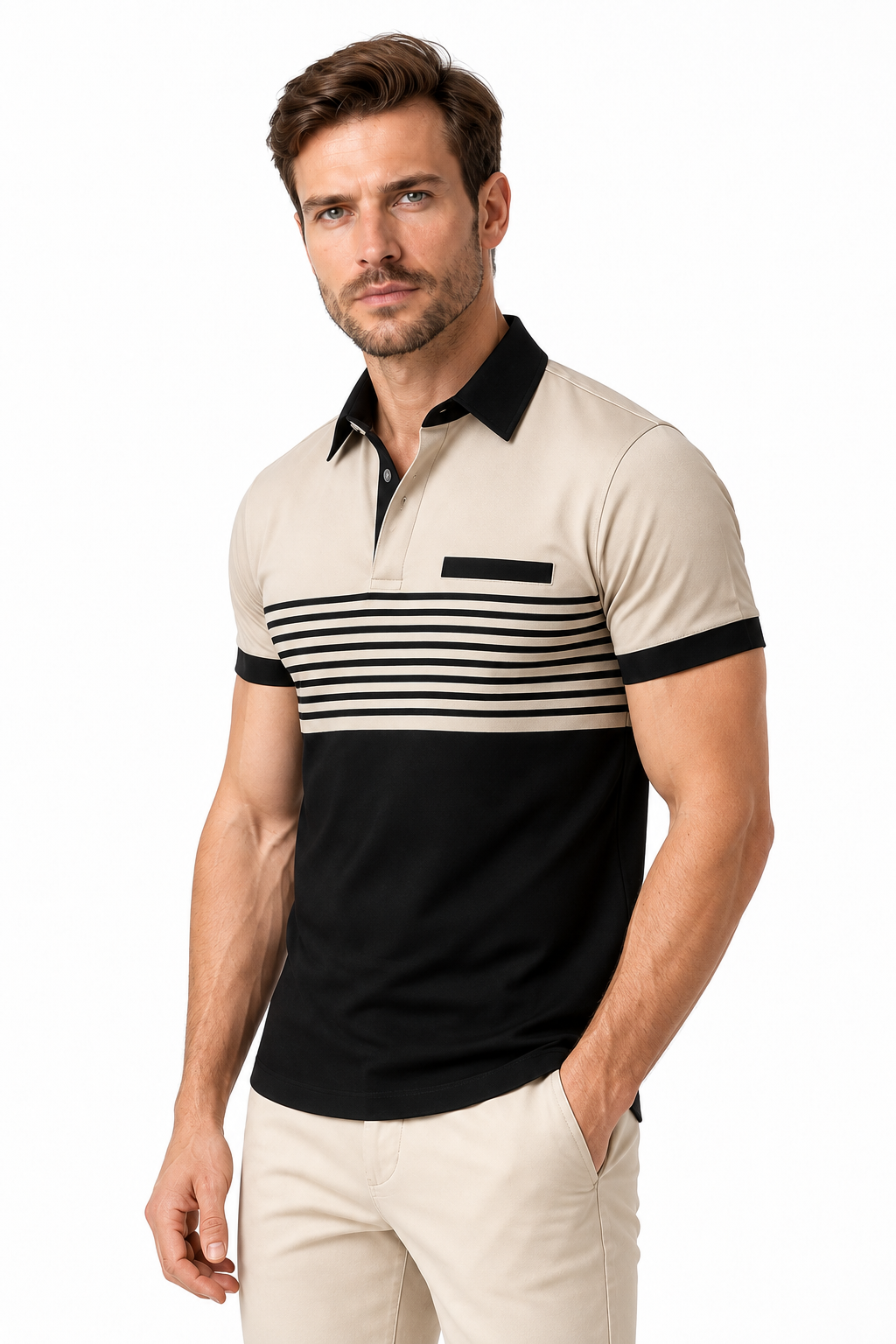 Men's Polo Shirt Striped Design Chest Pocket | Glitz & Fashion