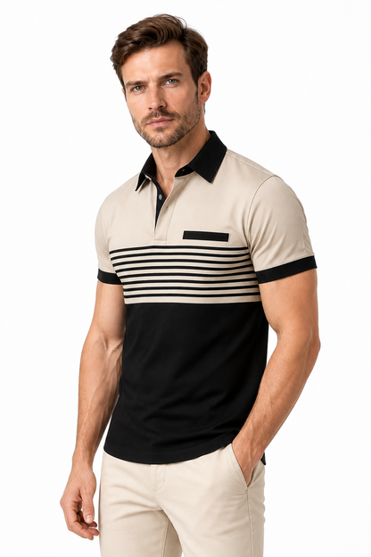 Men's Polo Shirt Striped Design Chest Pocket | Glitz & Fashion