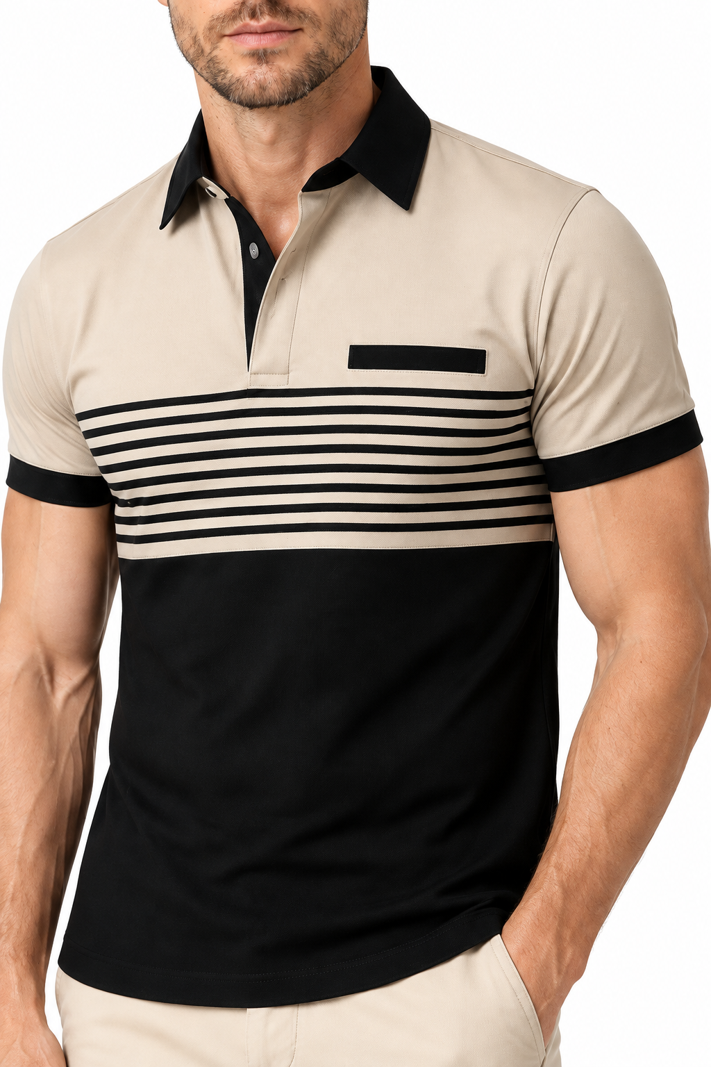 Men's Polo Shirt Striped Design Chest Pocket | Glitz & Fashion