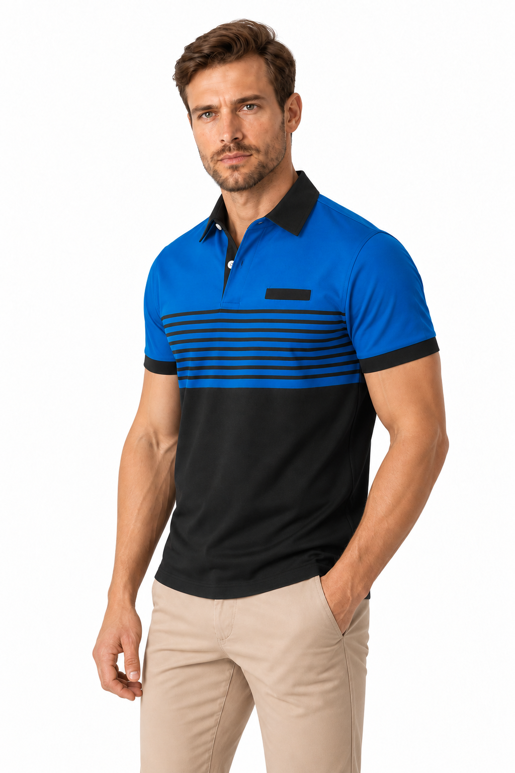 Men's Polo Shirt Striped Design Chest Pocket | Glitz & Fashion