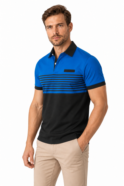 Men's Polo Shirt Striped Design Chest Pocket | Glitz & Fashion