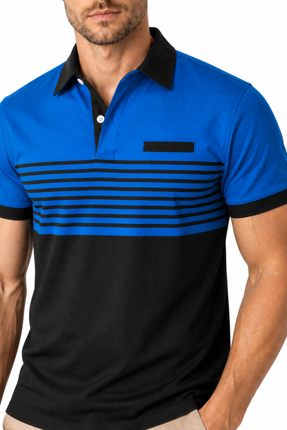 Men's Polo Shirt Striped Design Chest Pocket | Glitz & Fashion