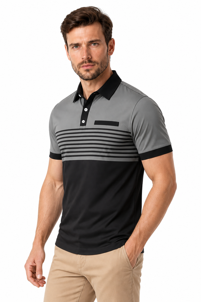 Men's Polo Shirt Striped Design Chest Pocket | Glitz & Fashion