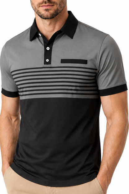 Men's Polo Shirt Striped Design Chest Pocket | Glitz & Fashion