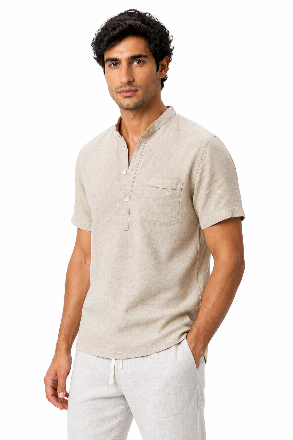 Men's V-Neck Shirt Casual Fit Linen Fabric | Glitz & Fashion