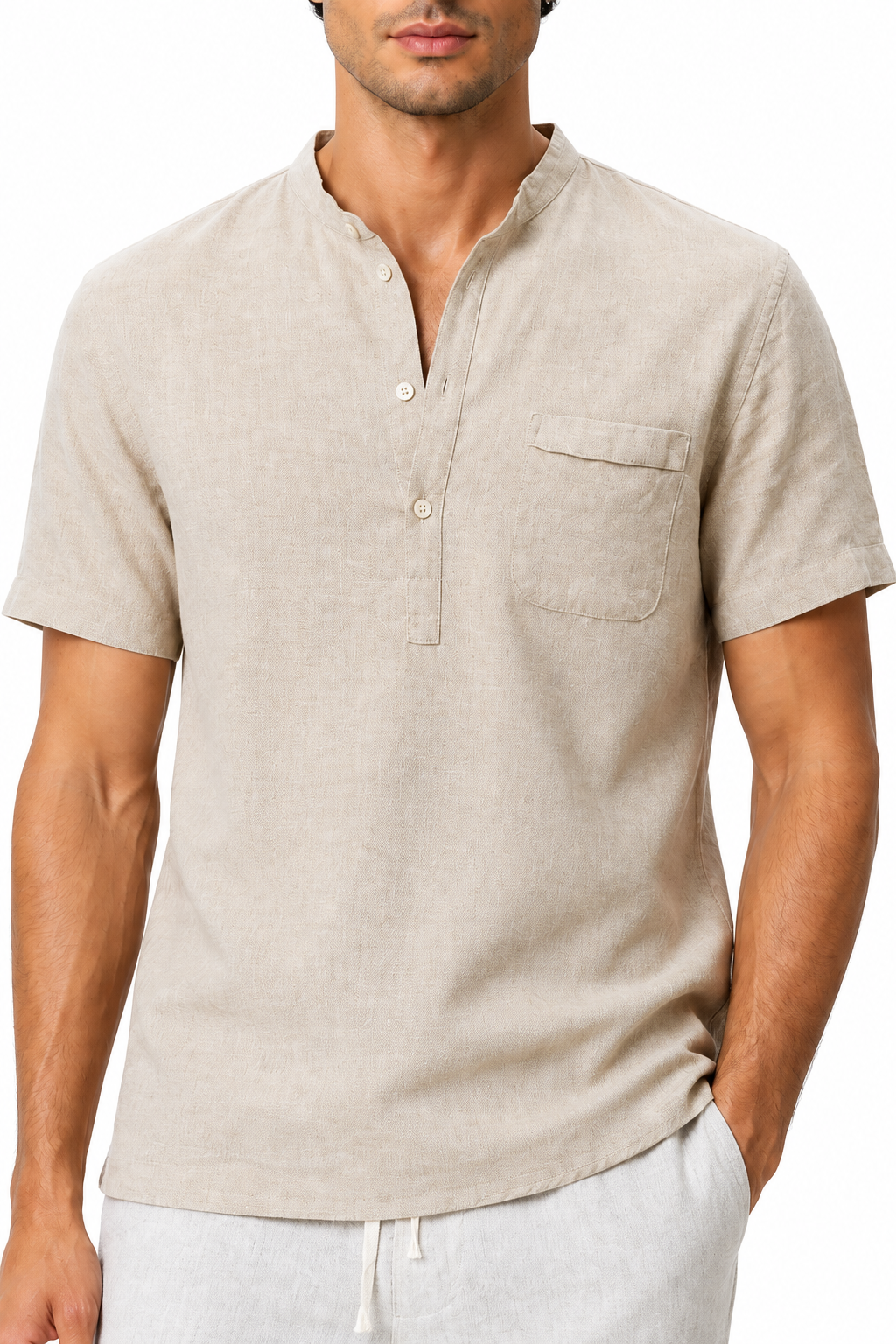 Men's V-Neck Shirt Casual Fit Linen Fabric | Glitz & Fashion