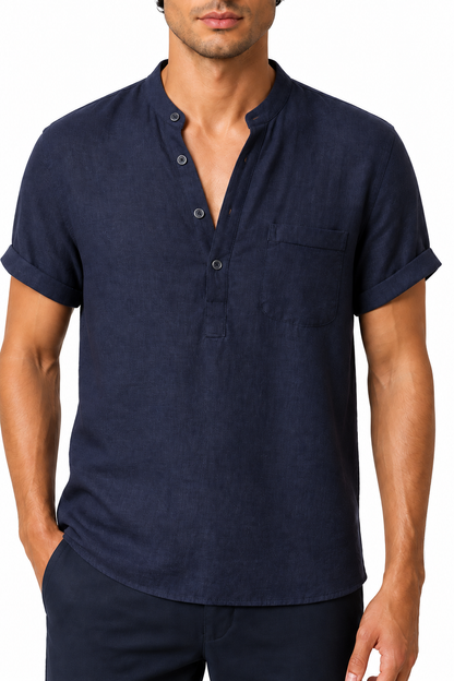 Men's V-Neck Shirt Casual Fit Linen Fabric | Glitz & Fashion