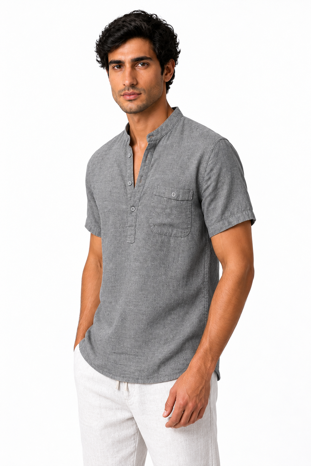Men's V-Neck Shirt Casual Fit Linen Fabric | Glitz & Fashion