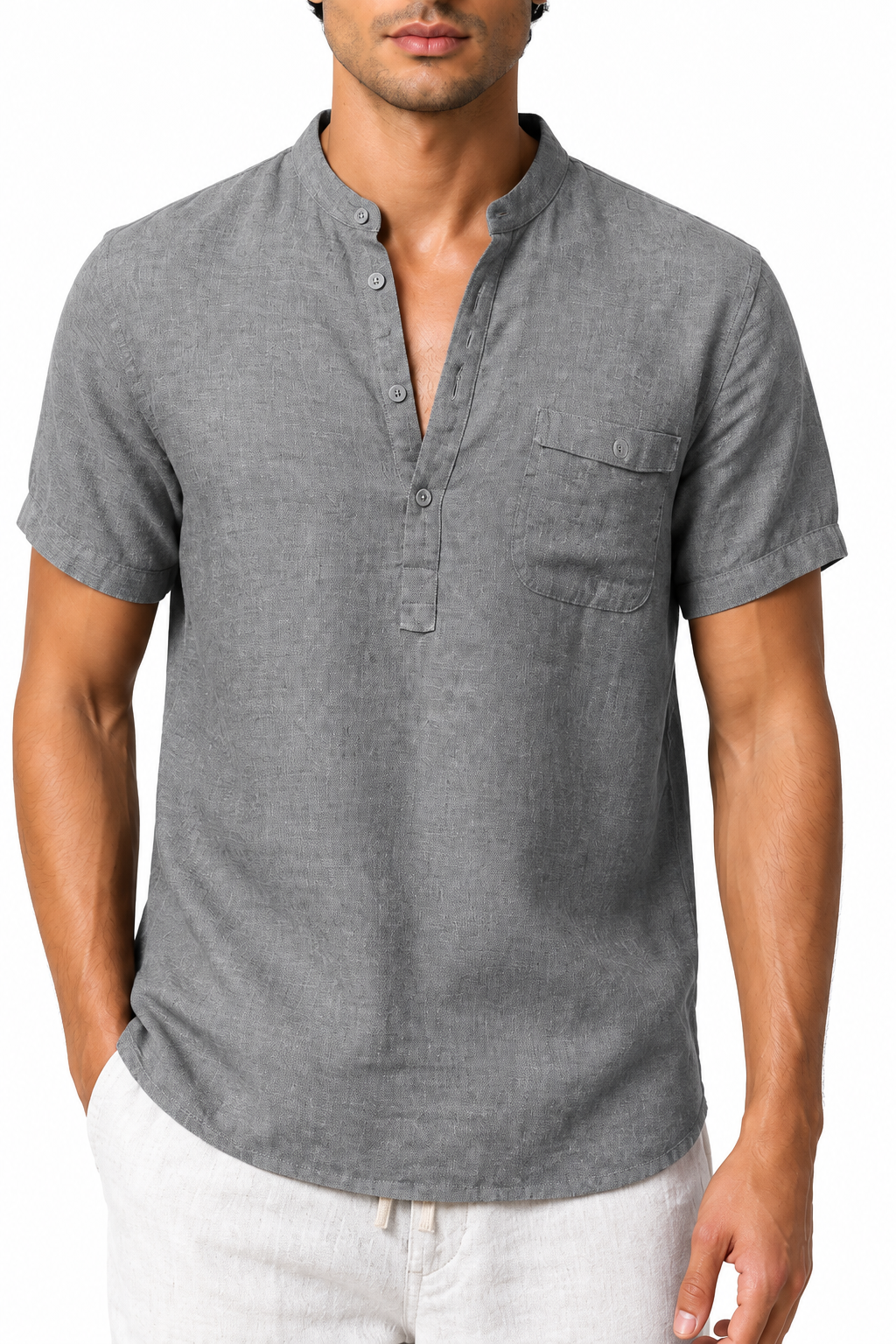 Men's V-Neck Shirt Casual Fit Linen Fabric | Glitz & Fashion