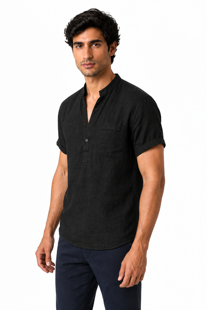 Men's V-Neck Shirt Casual Fit Linen Fabric | Glitz & Fashion