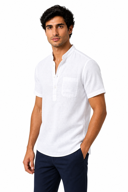 Men's V-Neck Shirt Casual Fit Linen Fabric | Glitz & Fashion
