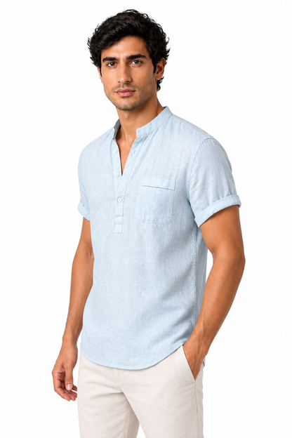 Men's V-Neck Shirt Casual Fit Linen Fabric | Glitz & Fashion