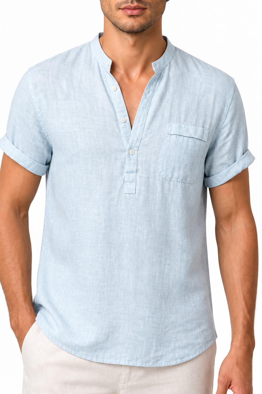 Men's V-Neck Shirt Casual Fit Linen Fabric | Glitz & Fashion