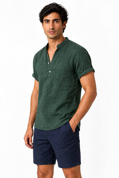 Men's V-Neck Shirt Casual Fit Linen Fabric | Glitz & Fashion