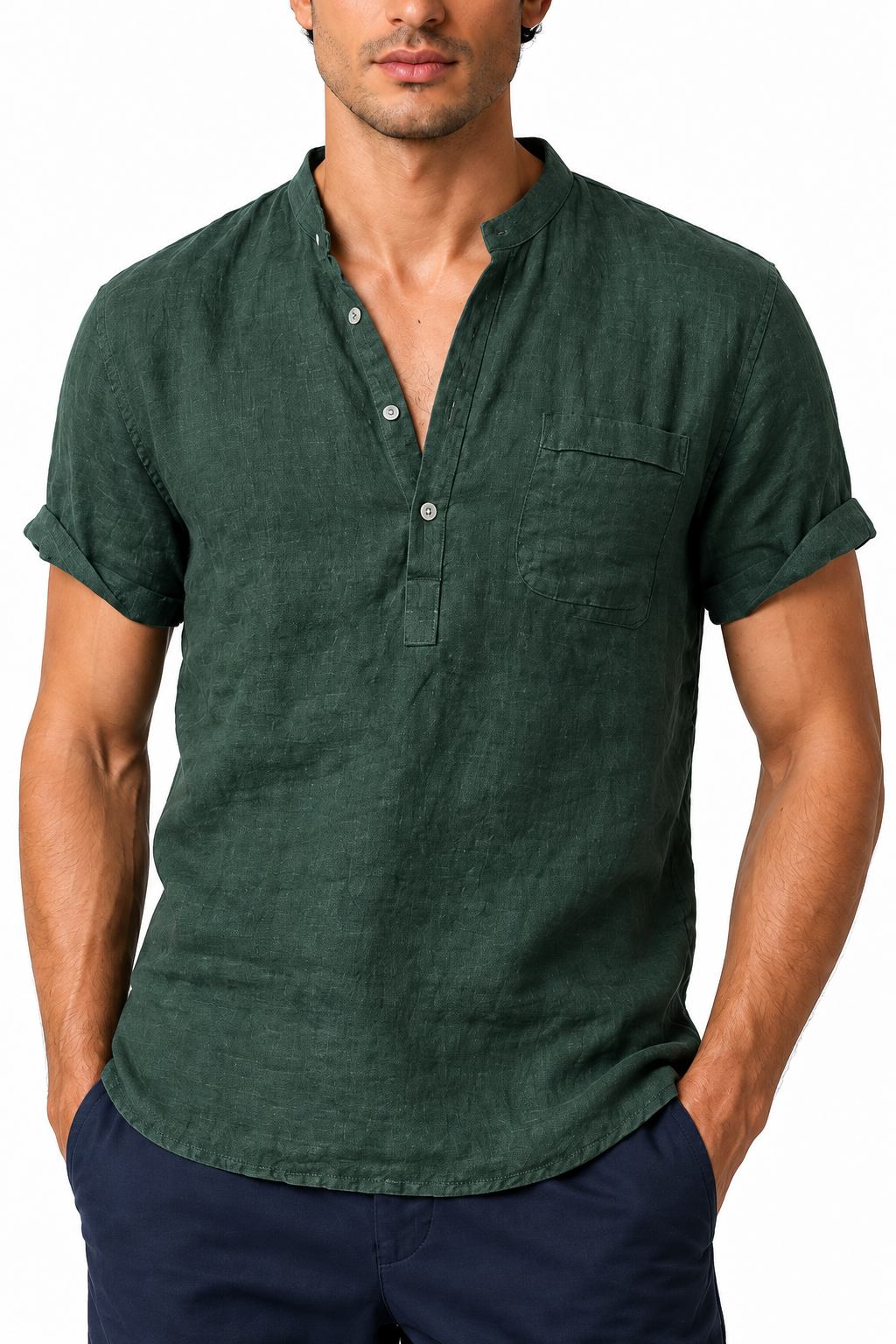 Men's V-Neck Shirt Casual Fit Linen Fabric | Glitz & Fashion