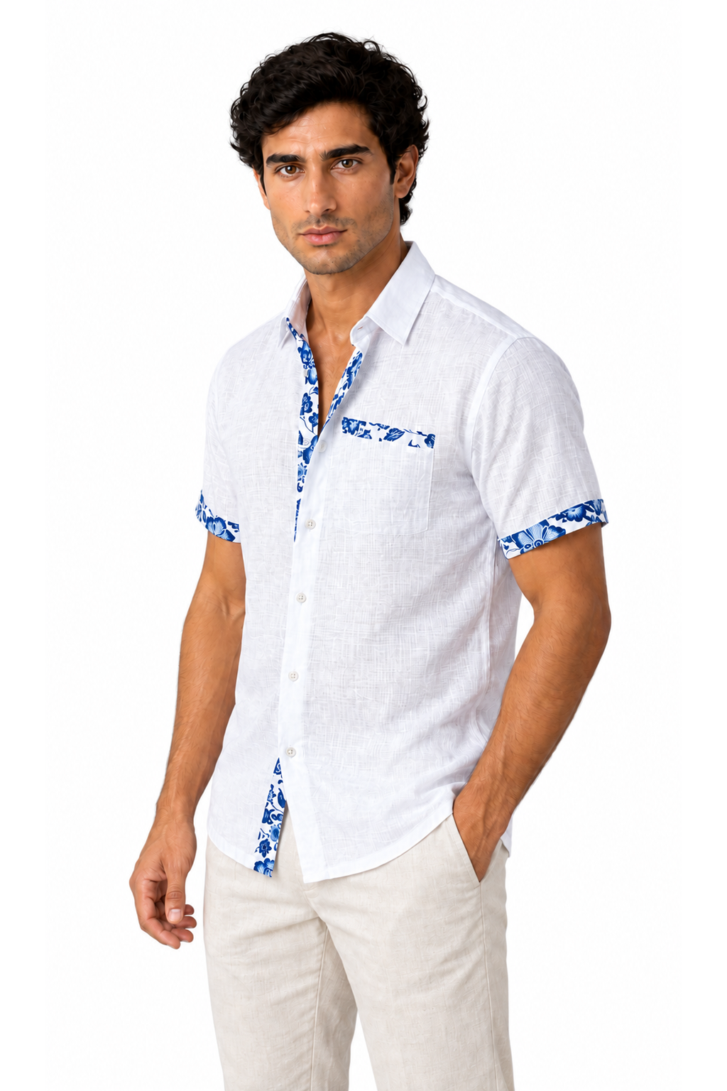 Men's Vacation Shirt Floral Trim Relaxed Fit | Glitz & Fashion