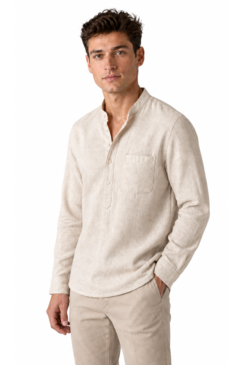 Men's Henley Shirt Vintage Style Linen Fabric | Glitz & Fashion