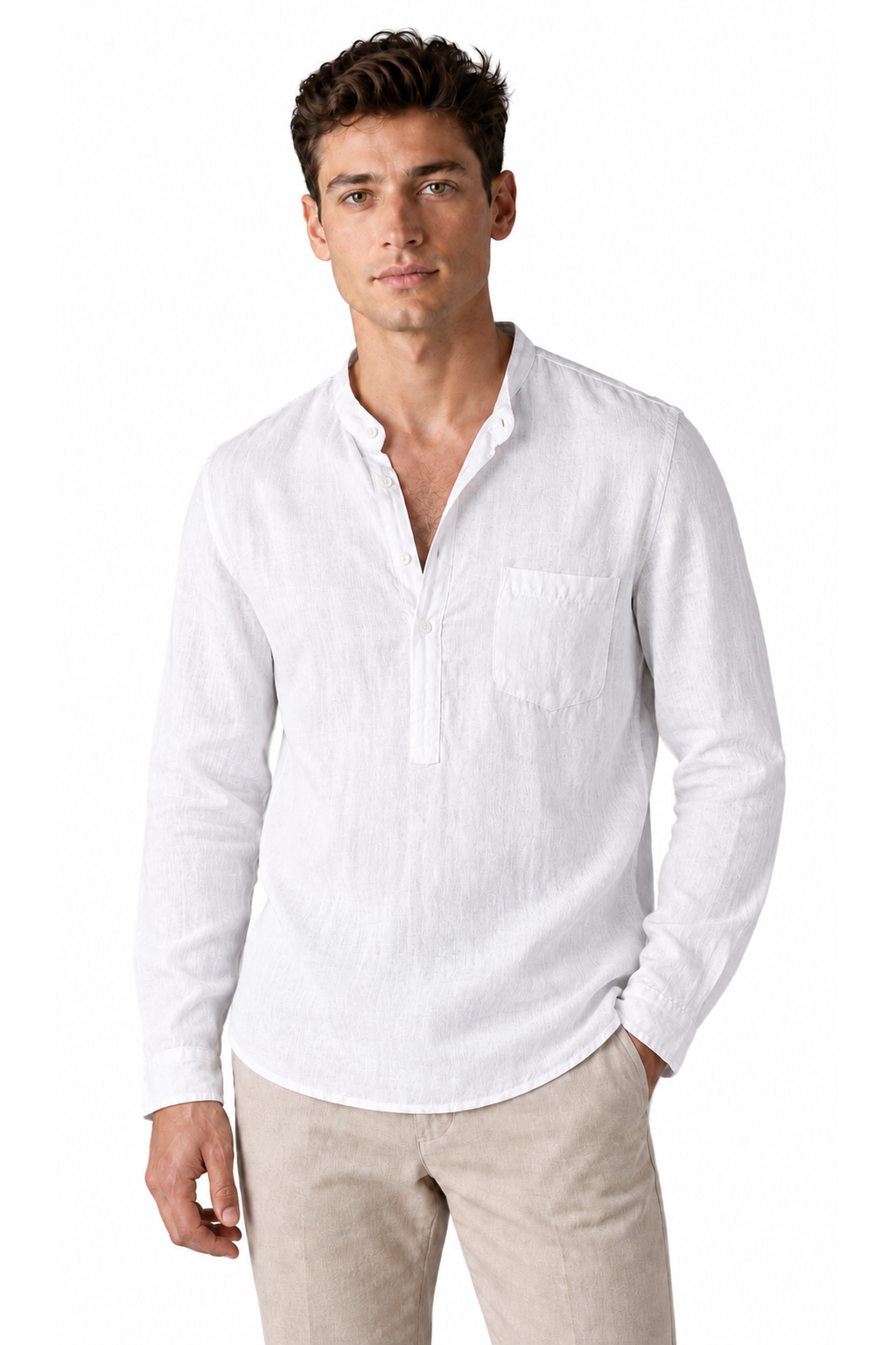 Men's Henley Shirt Vintage Style Linen Fabric | Glitz & Fashion