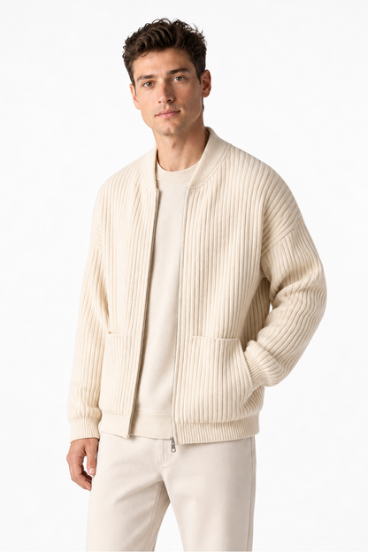 Men's Zip Cardigan Waffle Knit Funnel Neck | Glitz & Fashion