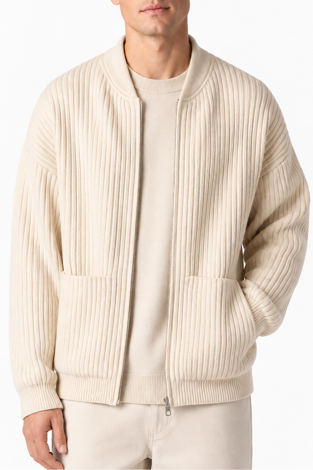 Men's Zip Cardigan Waffle Knit Funnel Neck | Glitz & Fashion