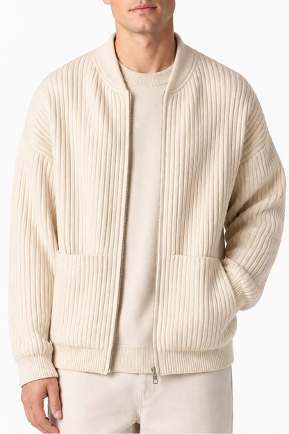 Men's Zip Cardigan Waffle Knit Funnel Neck | Glitz & Fashion