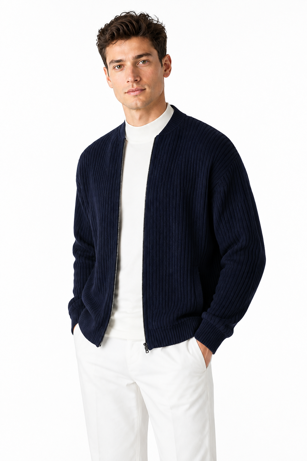 Men's Zip Cardigan Waffle Knit Funnel Neck | Glitz & Fashion