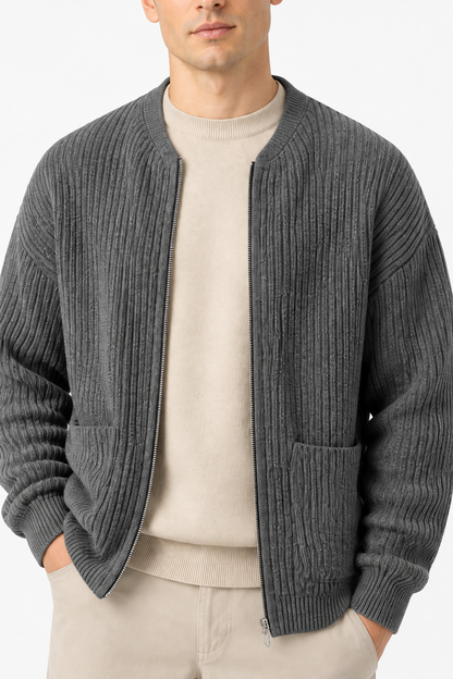 Men's Zip Cardigan Waffle Knit Funnel Neck | Glitz & Fashion