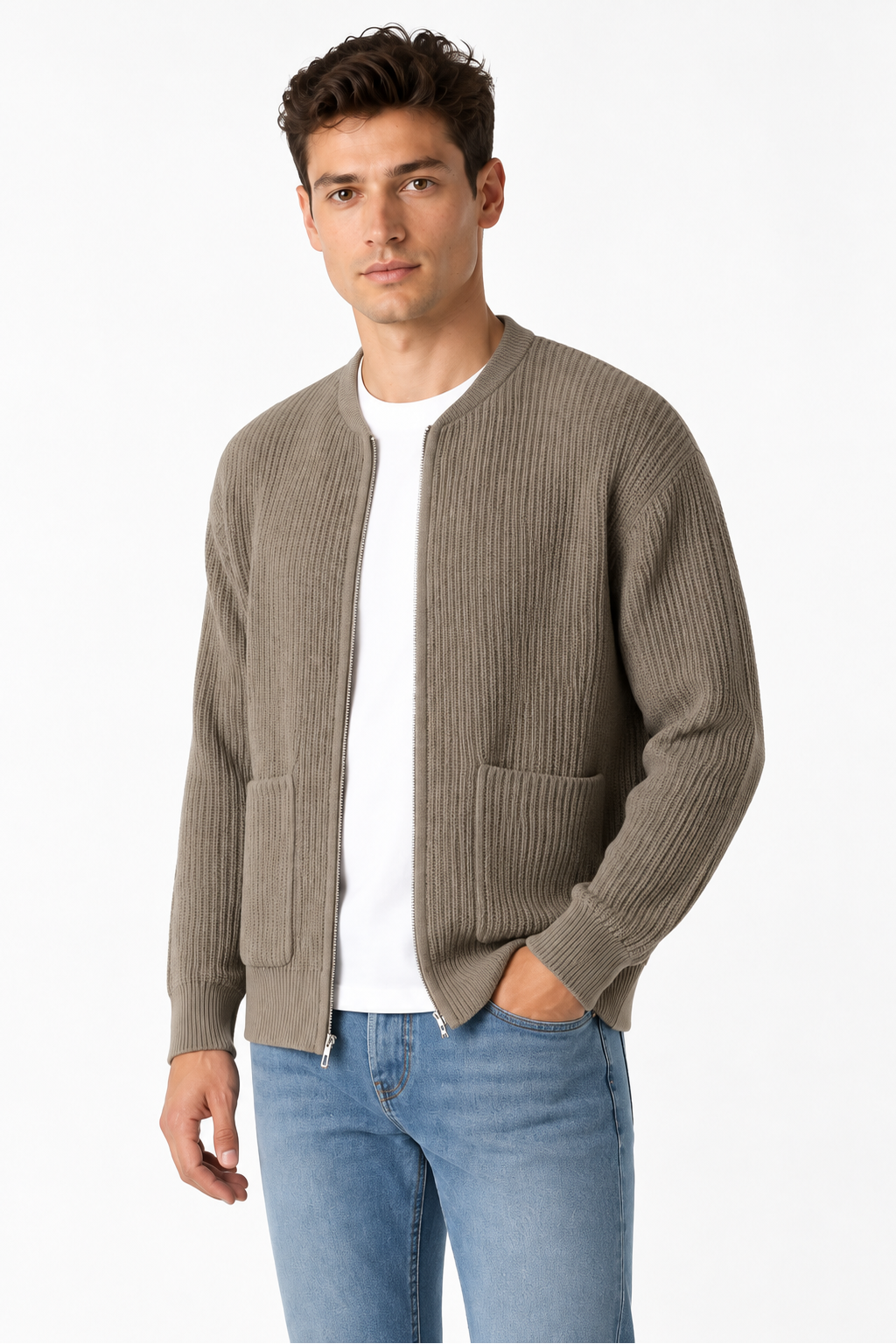 Men's Zip Cardigan Waffle Knit Funnel Neck | Glitz & Fashion