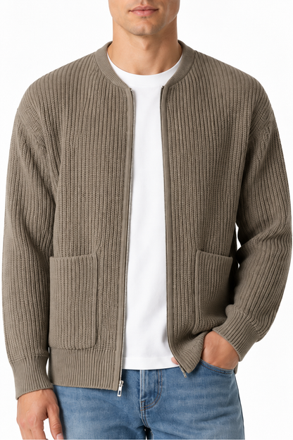 Men's Zip Cardigan Waffle Knit Funnel Neck | Glitz & Fashion